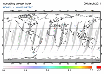 GOME-2 - Absorbing aerosol index of 09 March 2011