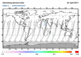 GOME-2 - Absorbing aerosol index of 24 April 2011