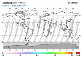 GOME-2 - Absorbing aerosol index of 27 April 2011