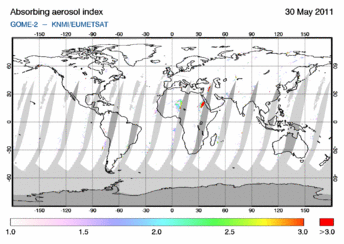 GOME-2 - Absorbing aerosol index of 30 May 2011