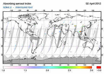 GOME-2 - Absorbing aerosol index of 02 April 2012