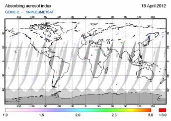 GOME-2 - Absorbing aerosol index of 16 April 2012