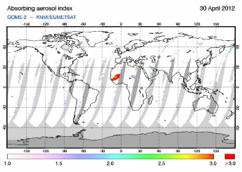 GOME-2 - Absorbing aerosol index of 30 April 2012