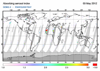 GOME-2 - Absorbing aerosol index of 03 May 2012