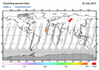 GOME-2 - Absorbing aerosol index of 05 July 2012