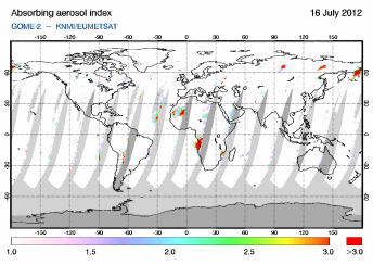 GOME-2 - Absorbing aerosol index of 16 July 2012
