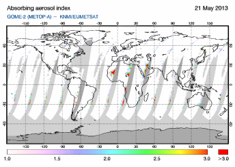 GOME-2 - Absorbing aerosol index of 21 May 2013