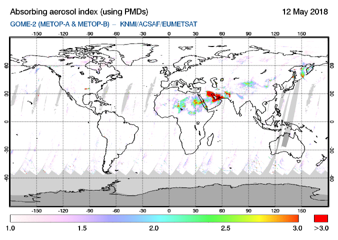 GOME-2 - Absorbing aerosol index of 12 May 2018