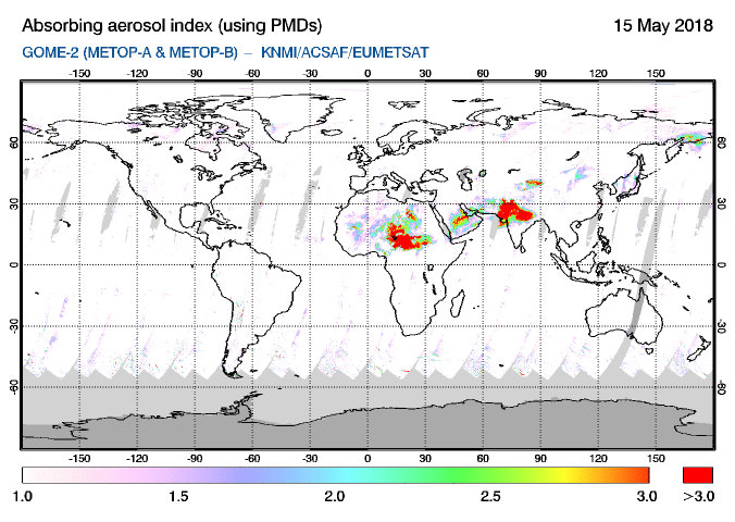GOME-2 - Absorbing aerosol index of 15 May 2018
