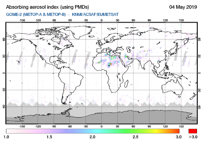 GOME-2 - Absorbing aerosol index of 04 May 2019