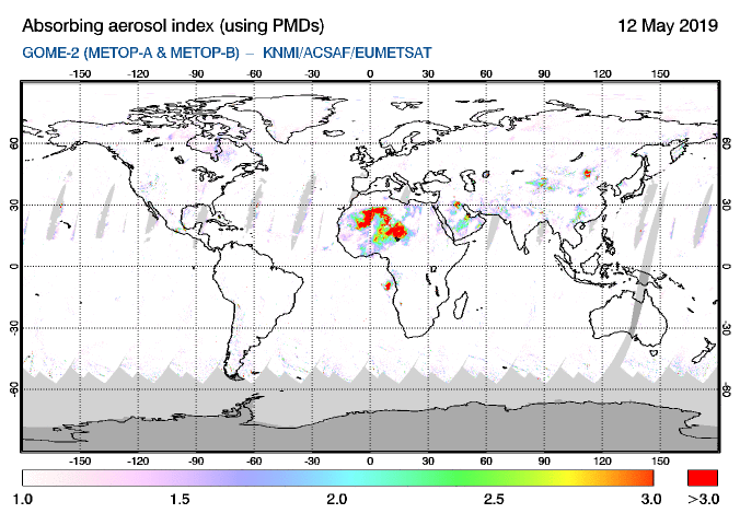 GOME-2 - Absorbing aerosol index of 12 May 2019