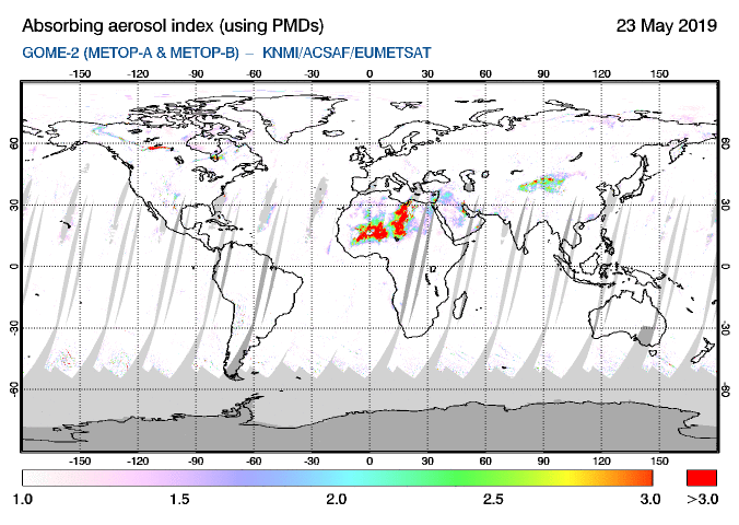 GOME-2 - Absorbing aerosol index of 23 May 2019