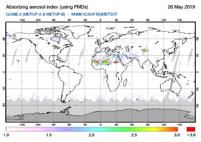 GOME-2 - Absorbing aerosol index of 26 May 2019