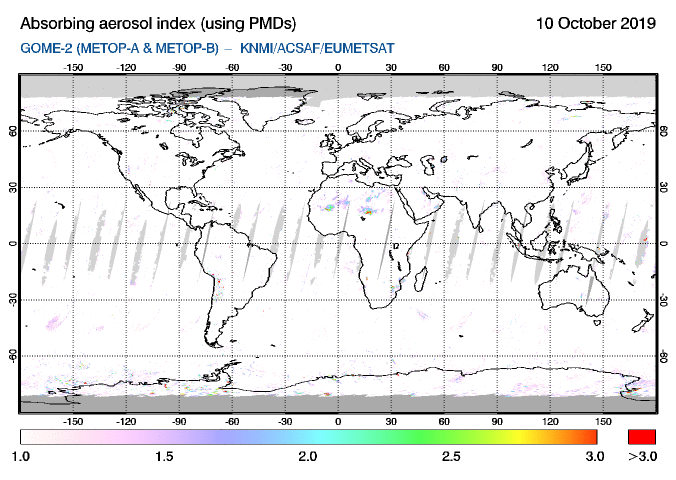 GOME-2 - Absorbing aerosol index of 10 October 2019