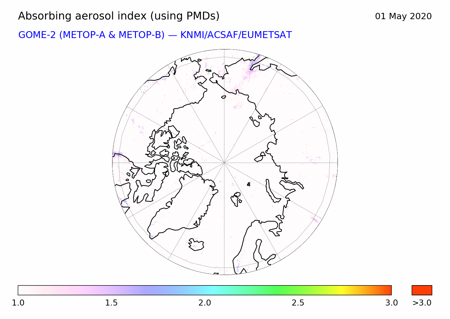 GOME-2 - Absorbing aerosol index of 01 May 2020