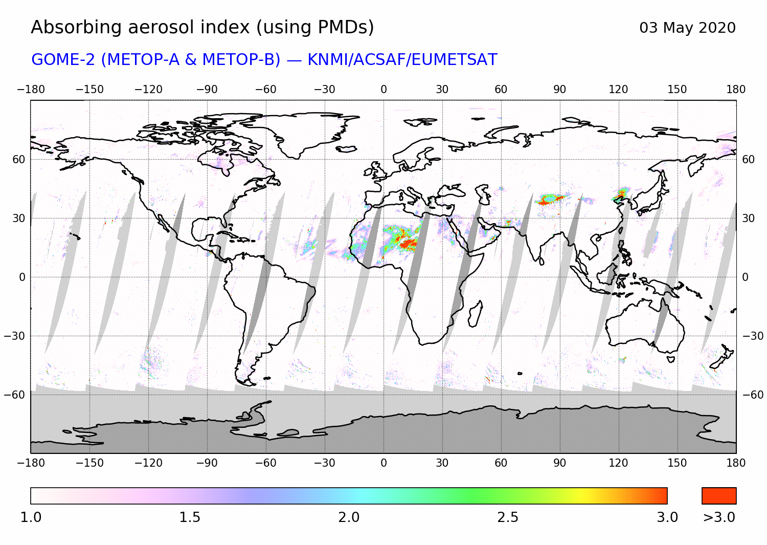 GOME-2 - Absorbing aerosol index of 03 May 2020