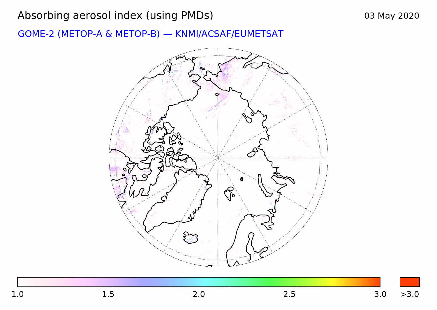 GOME-2 - Absorbing aerosol index of 03 May 2020