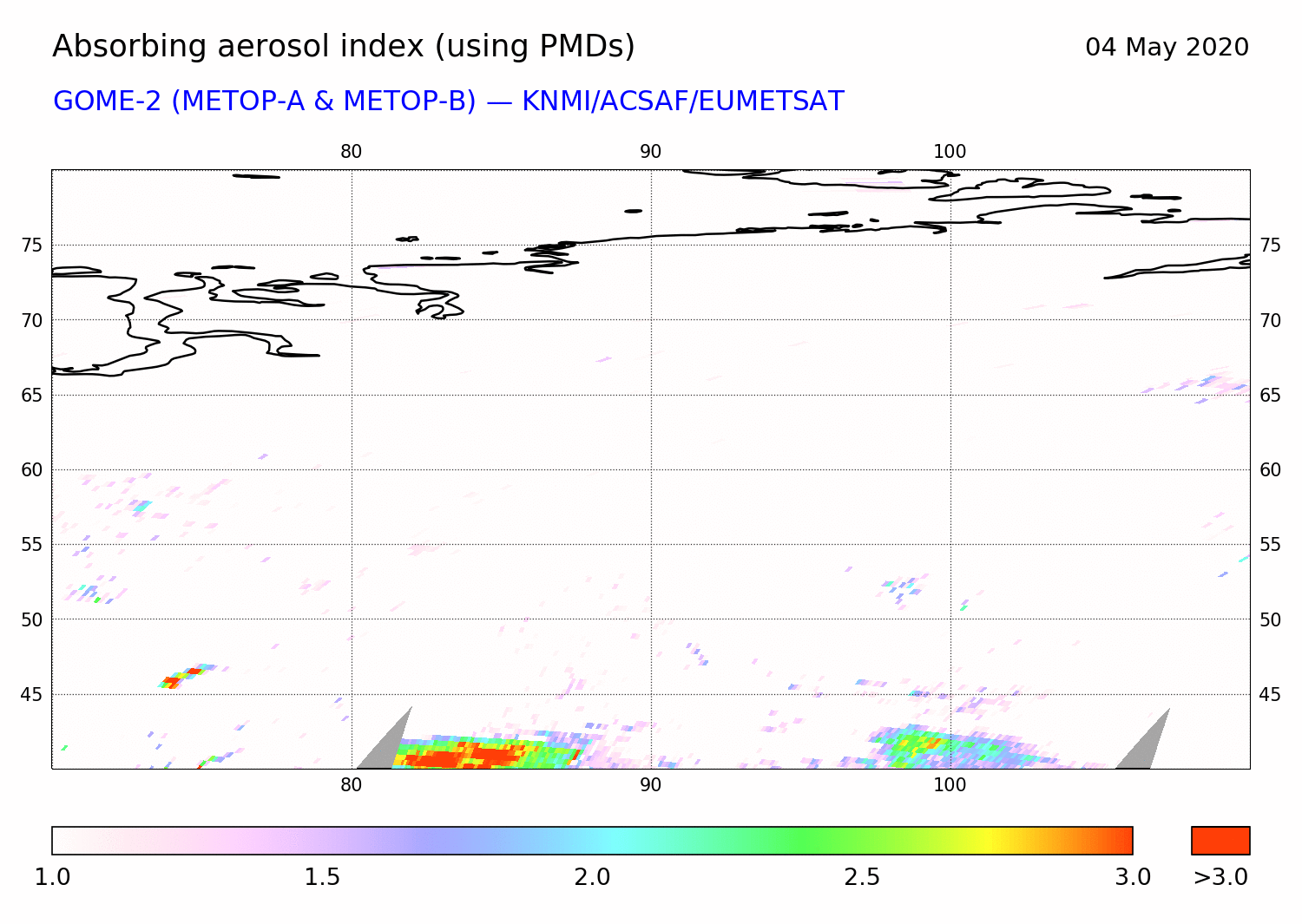 GOME-2 - Absorbing aerosol index of 04 May 2020