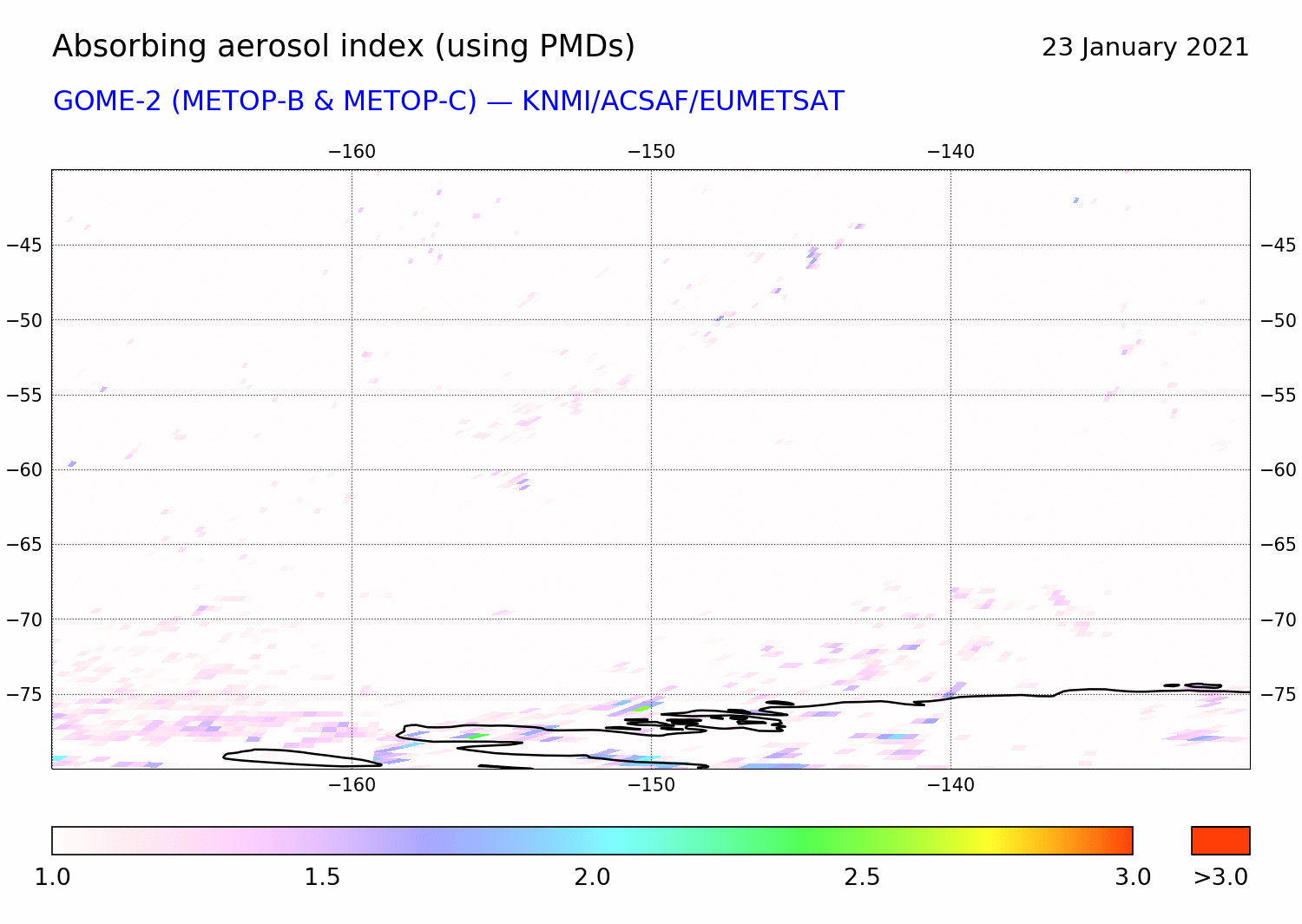 GOME-2 - Absorbing aerosol index of 23 January 2021