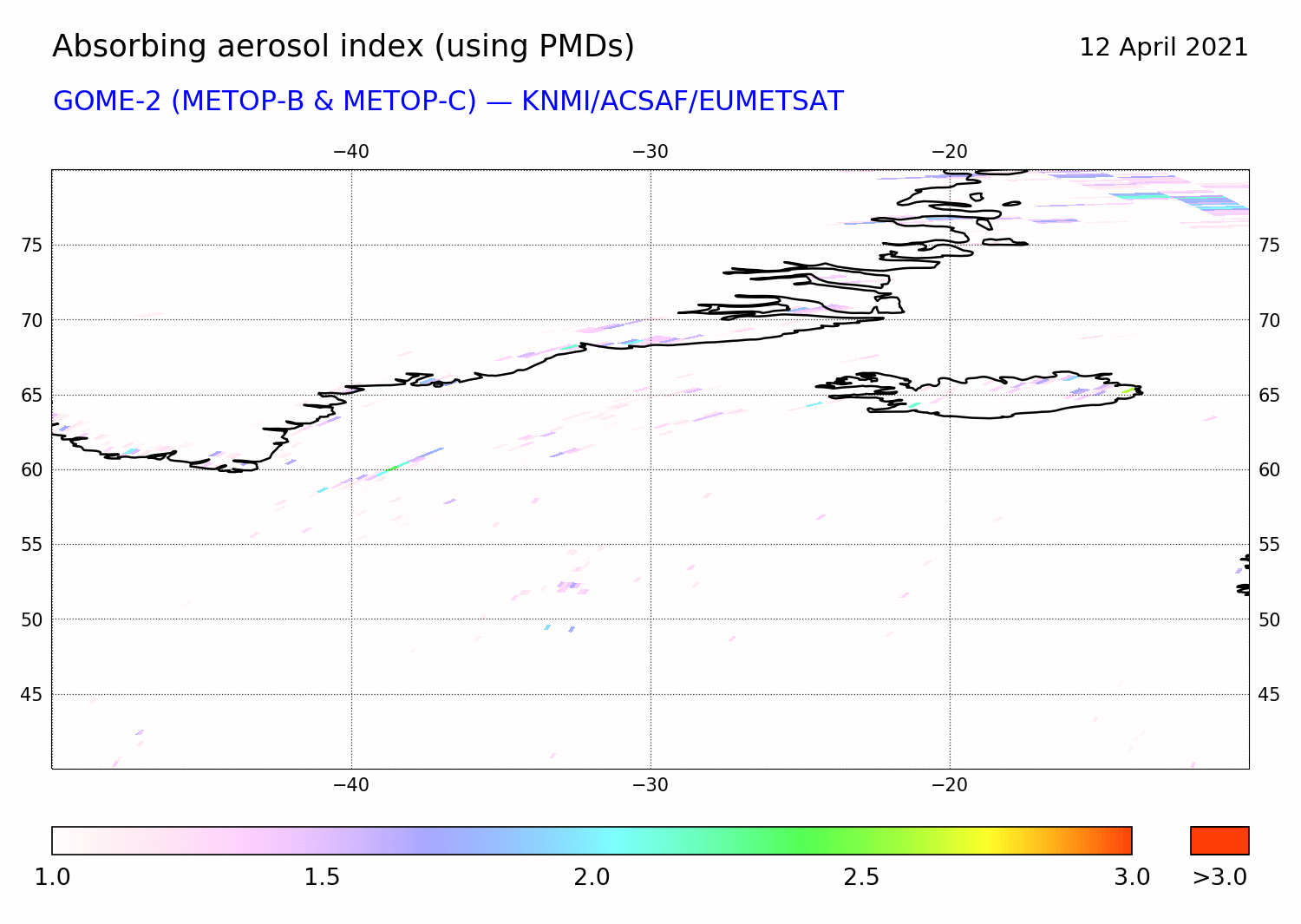 GOME-2 - Absorbing aerosol index of 12 April 2021