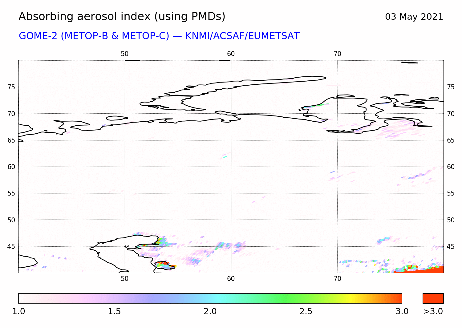 GOME-2 - Absorbing aerosol index of 03 May 2021