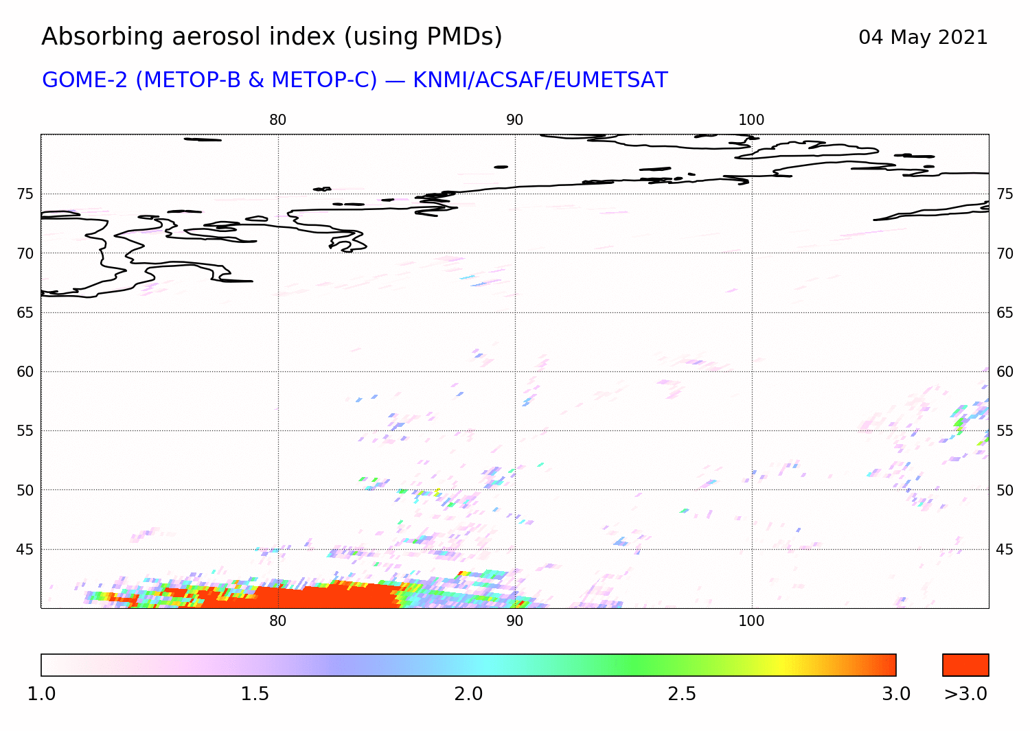 GOME-2 - Absorbing aerosol index of 04 May 2021
