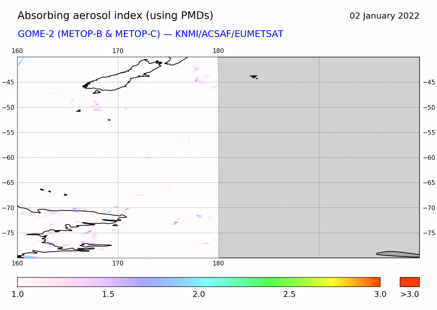 GOME-2 - Absorbing aerosol index of 02 January 2022