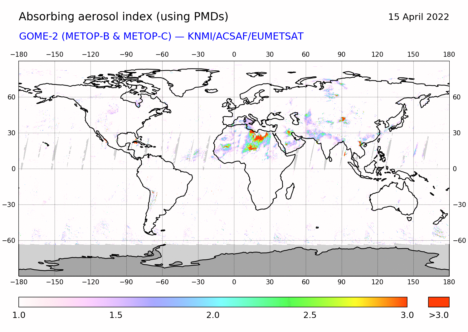 GOME-2 - Absorbing aerosol index of 15 April 2022