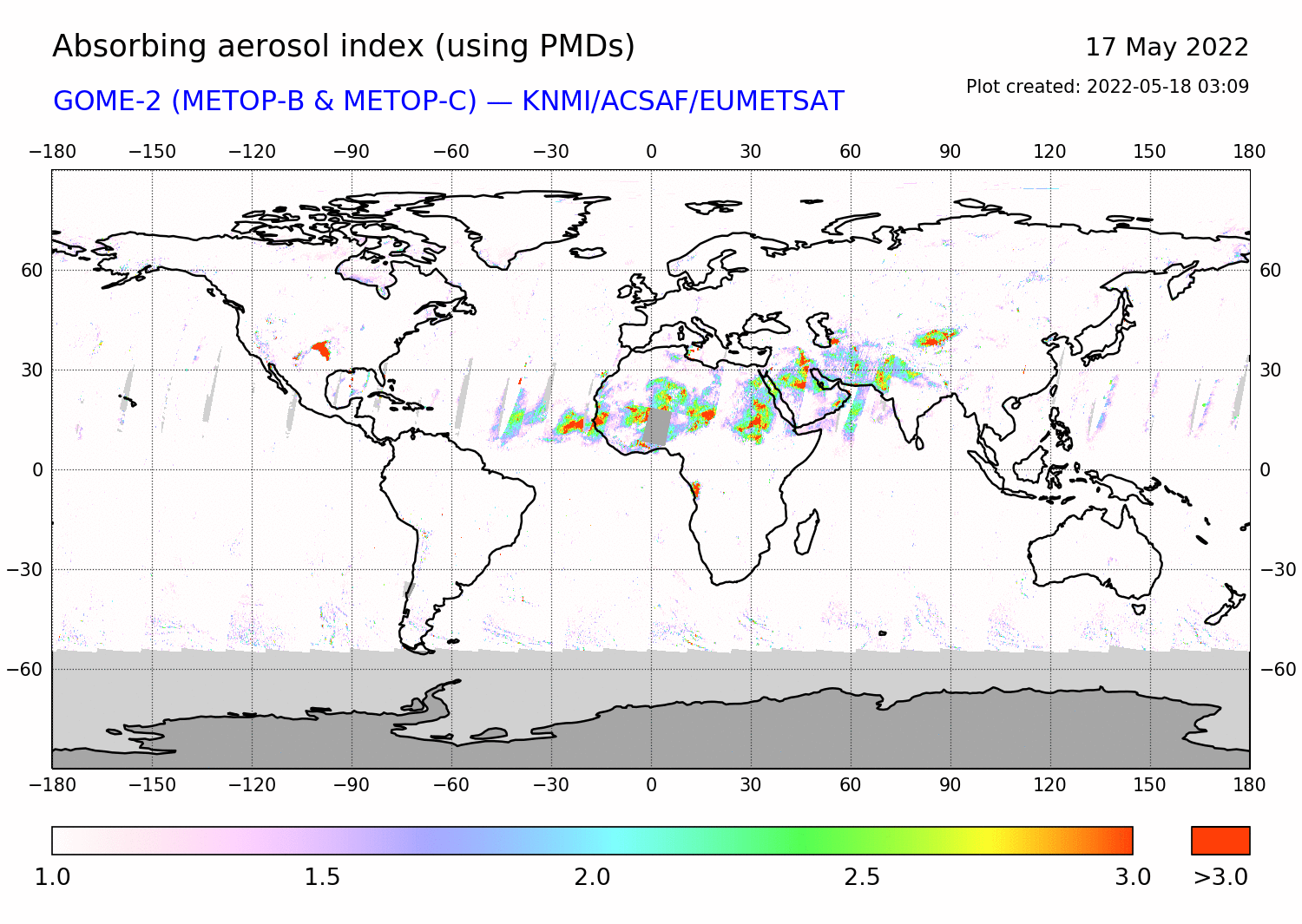 GOME-2 - Absorbing aerosol index of 17 May 2022