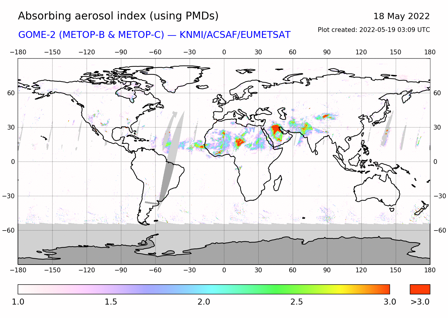 GOME-2 - Absorbing aerosol index of 18 May 2022
