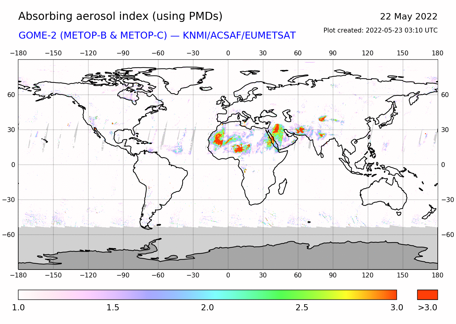 GOME-2 - Absorbing aerosol index of 22 May 2022