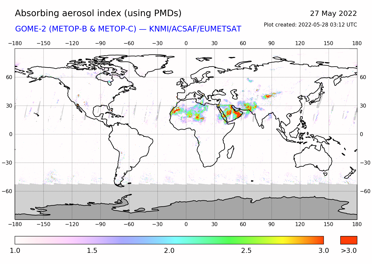 GOME-2 - Absorbing aerosol index of 27 May 2022