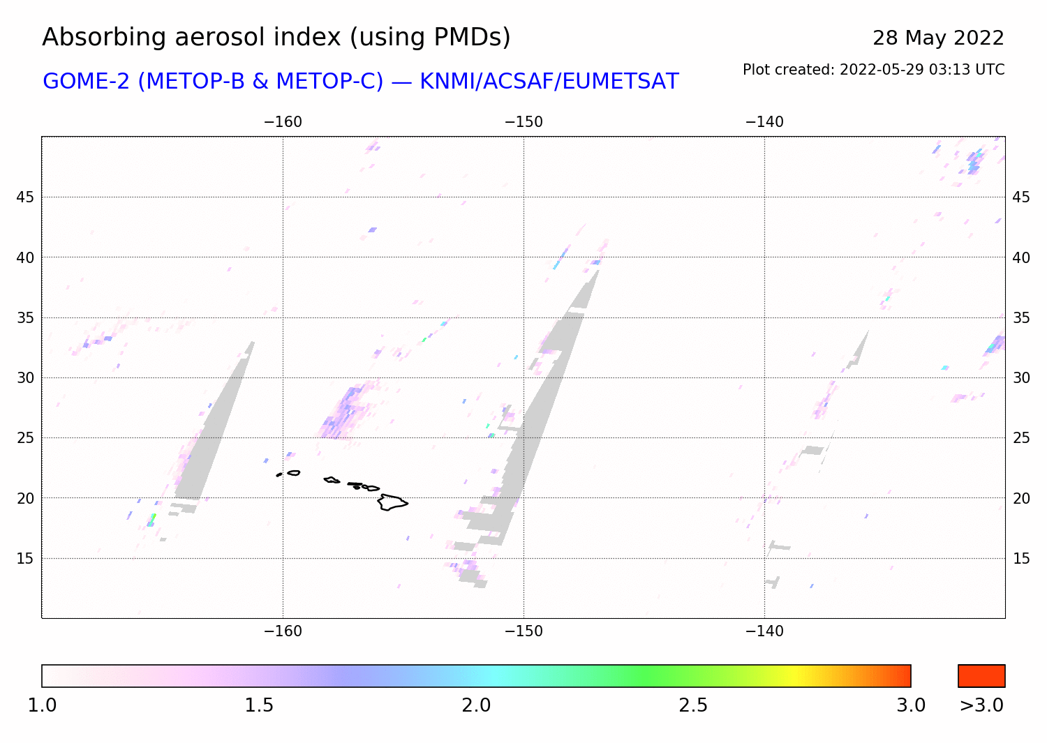GOME-2 - Absorbing aerosol index of 28 May 2022