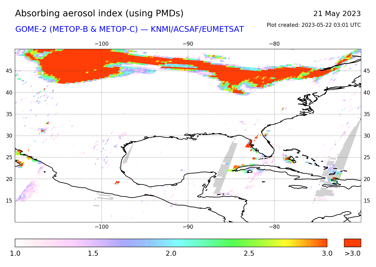 GOME-2 - Absorbing aerosol index of 21 May 2023