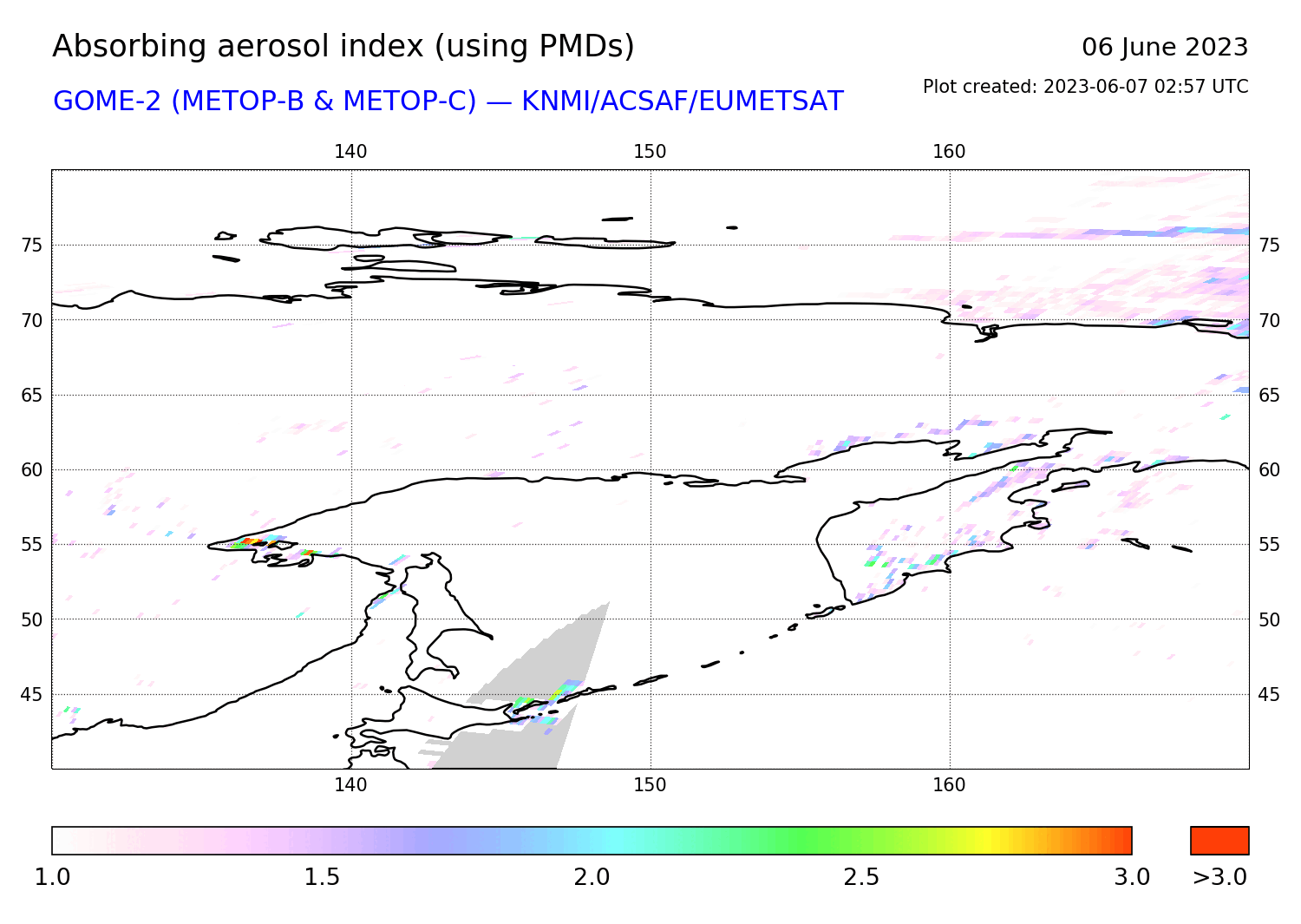 GOME-2 - Absorbing aerosol index of 06 June 2023