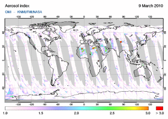 OMI - Cloud cover fraction of 09 March 2010