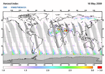OMI -  Absorbing aerosol index of 16 May 2009