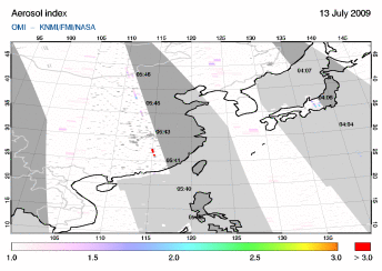 OMI - Absorbing aerosol index of 13 July 2009