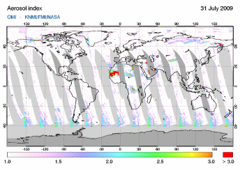 OMI - Absorbing aerosol index of 31 July 2009