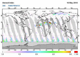 OMI -  Absorbing aerosol index of 16 May 2010
