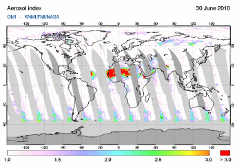 OMI - Absorbing aerosol index of 30 June 2010