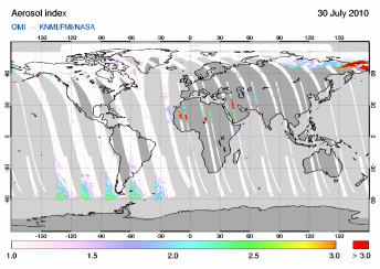 OMI - Absorbing aerosol index of 30 July 2010