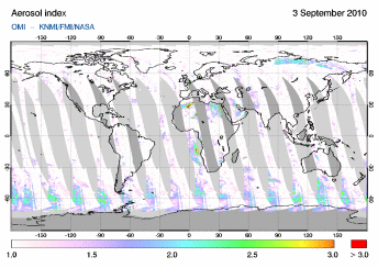 OMI - Absorbing aerosol index of 03 September 2010