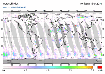 OMI - Absorbing aerosol index of 10 September 2010