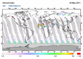 OMI -  Absorbing aerosol index of 18 May 2011