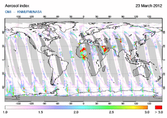 OMI -  Absorbing aerosol index of 23 March 2012