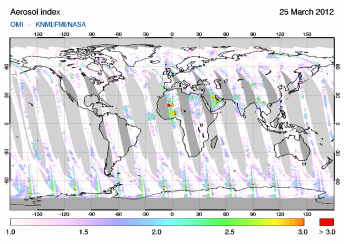 OMI -  Absorbing aerosol index of 25 March 2012