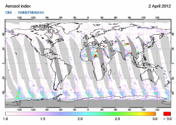 OMI -  Absorbing aerosol index of 02 April 2012