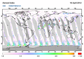OMI -  Absorbing aerosol index of 16 April 2012