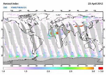 OMI -  Absorbing aerosol index of 23 April 2012
